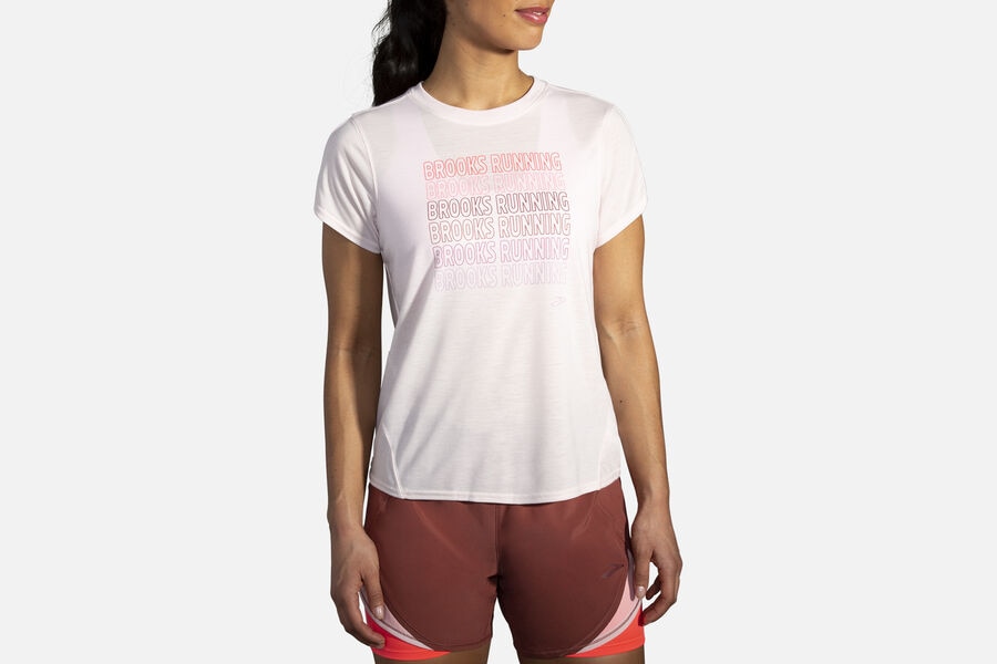 Brooks Women's Distance Graphic Sleeve Tops Rosewater/Brooks Running ( FLNDR9726 )